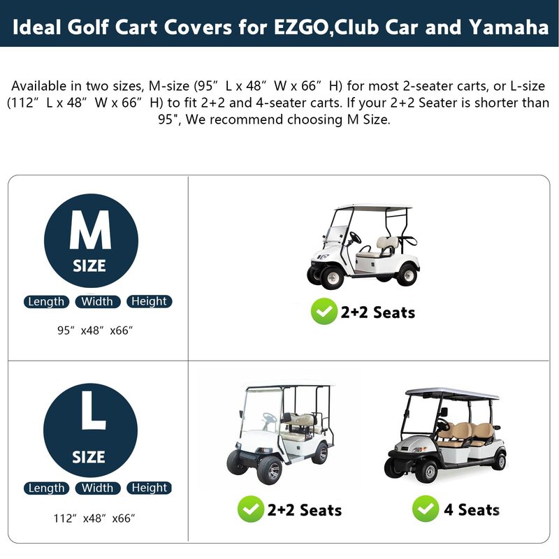 Durbles Golf Cart Cover, Waterproof 420D Oxford Fabric, Windproof 3-Strap Design, Universal Fit with Reflective Strips (Fit for 2 Seat M- Size 95”L x 48”W x 66”H)
