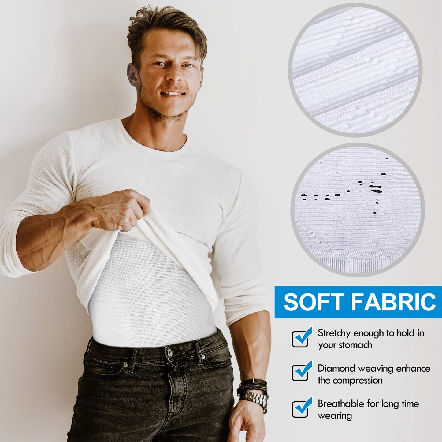 Sintege Men's Waist Control Belt Shaping Band Firm Tummy Control Shapewear Compression Waist Cincher Slimming Body Shaper (L) Black, White