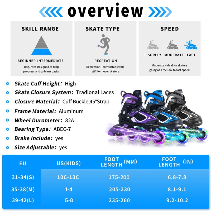 MammyGol Adjustable Inline Skates for Girls Kids Boys Youth with Light up Wheels, Rose Red Beginner Blades Roller Skates for Boys Size 1 2 3 4 Ages 4-12