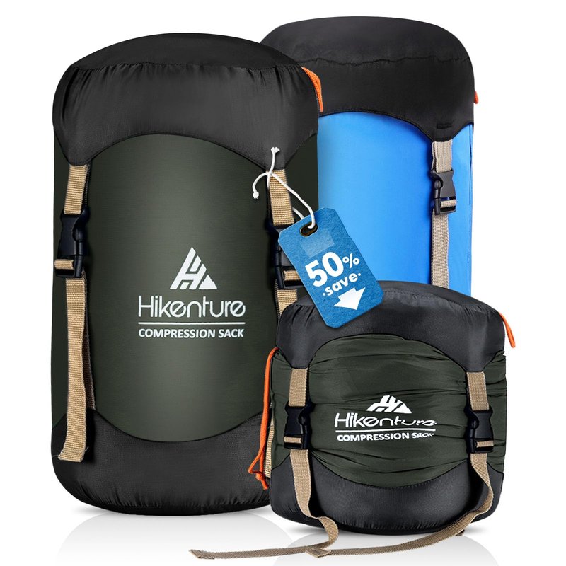 Hikenture Compression Sack for Sleeping Bag, Upgrade Anti-Tear Nylon Sleeping Bag Stuff Sack, 10L/14L/20L/30L Water-Resistant Compression Bag, Storage Bag (Dark Green, 20L)
