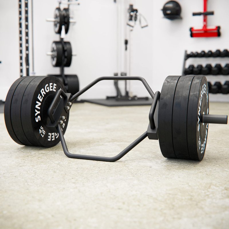Synergee 7kg Black Olympic Hex Barbell Trap Bar with Standard Height Handles for Squats, Deadlifts, Shrugs and Power Pulls. 49” Long Bar with 10” Sleeve.