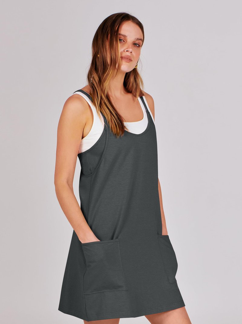 ANRABESS Women Athletic Dress Summer Tennis Workout Active Sports Mini Romper Dress Built in Shorts Travel Vacation Clothes Deep Gray Small