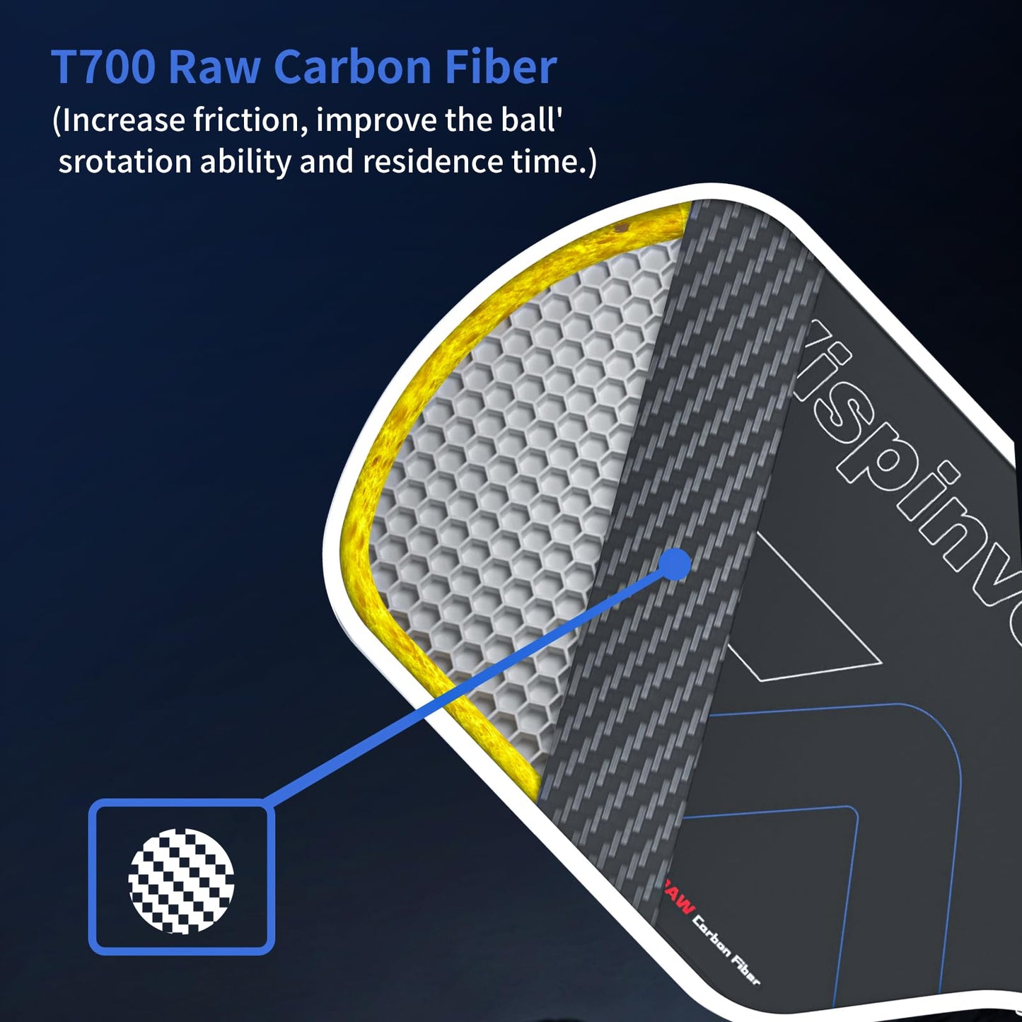 Carbon Fiber Pickleball Paddle USAPA Approved, 16MM T700 Thermoformed Pickleball Paddle with Polypropylene Honeycomb Core, Foam Injected Edges Designed for Ultimate Spin & Consistency