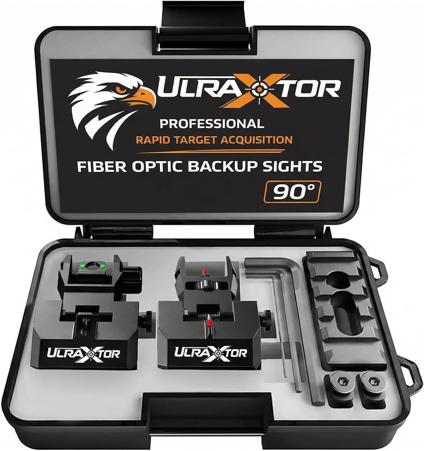 Fiber Optic Flip Up Iron Sight Set for Picatinny Rail - Low Profile Front & Rear Backup Sights with Red/Green Dots