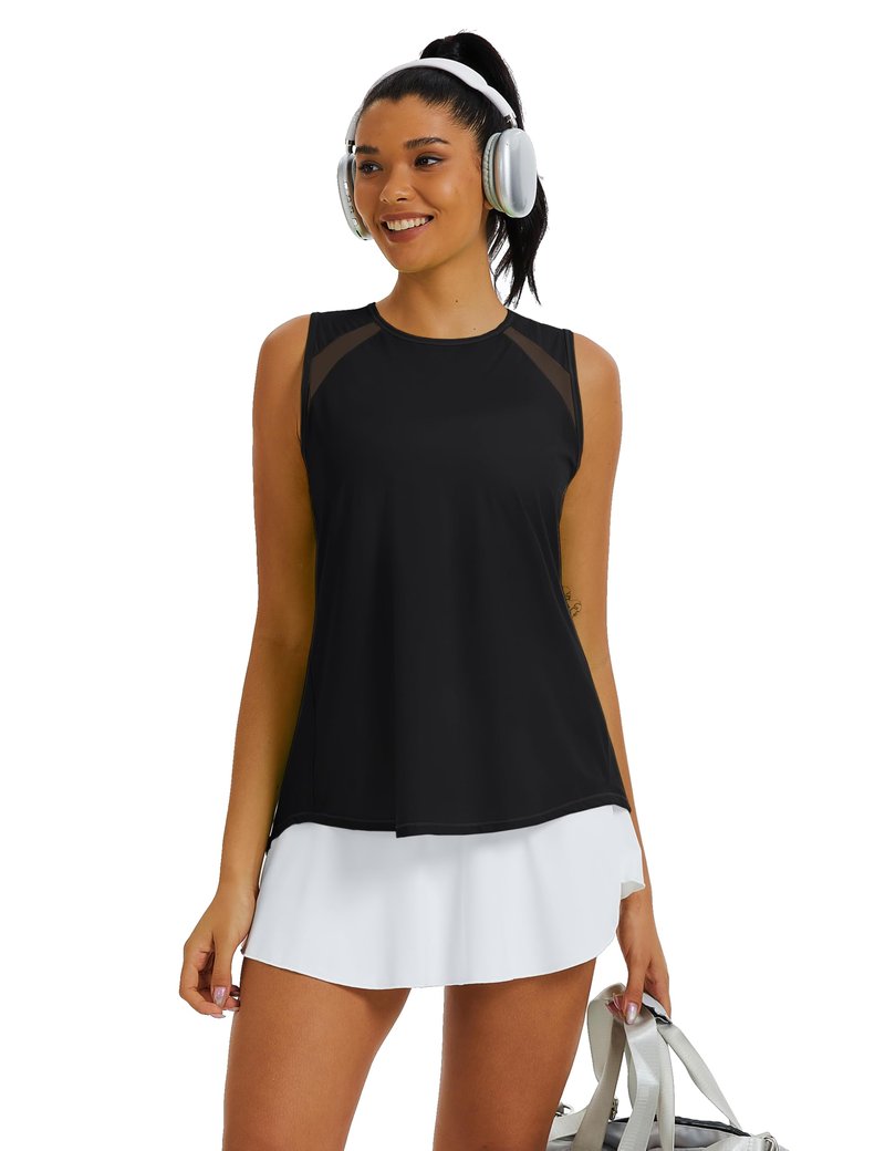TACVASEN Women's Workout Tops Lightweight Racerback Sleeveless Breathable Shirts Athletic Running Yoga Gym Tanks Black L