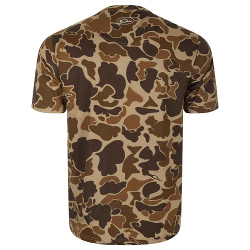 Drake Waterfowl Men's EST Camo Performance Crew Short Sleeve Shirt | Cooling UPF 50+ Sun Protection Hunting T-Shirt for Men, Old School, Size: 2XL