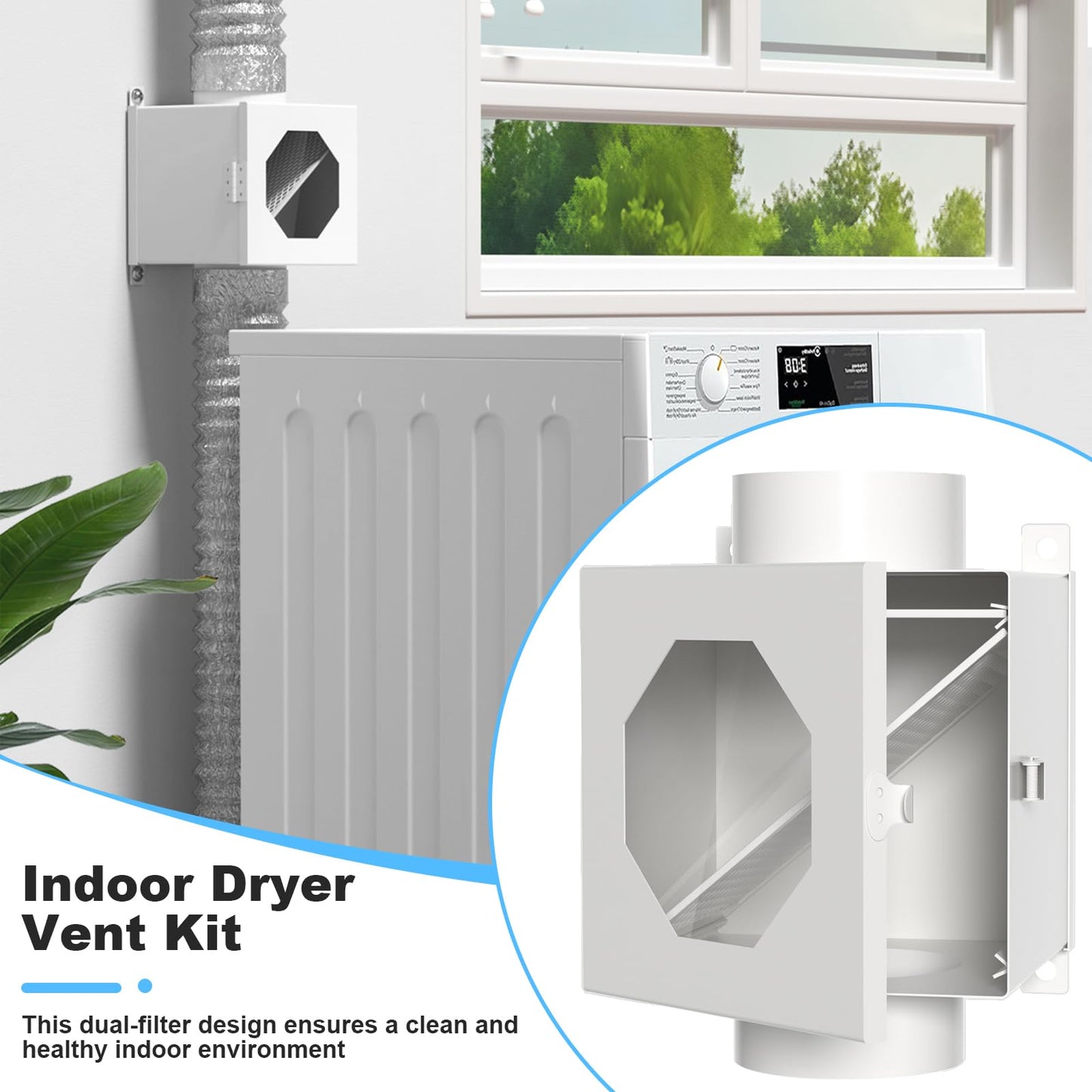 Upgraded Metal Dryer Duct Lint Trap Indoor Dryer Vent Kit - 4 Inch Dryer Vent Hose With 2 Hose Clamps 2 Stainless Steel Mesh Aluminum Foil Tape Cleaning Brush For Electric Dryers