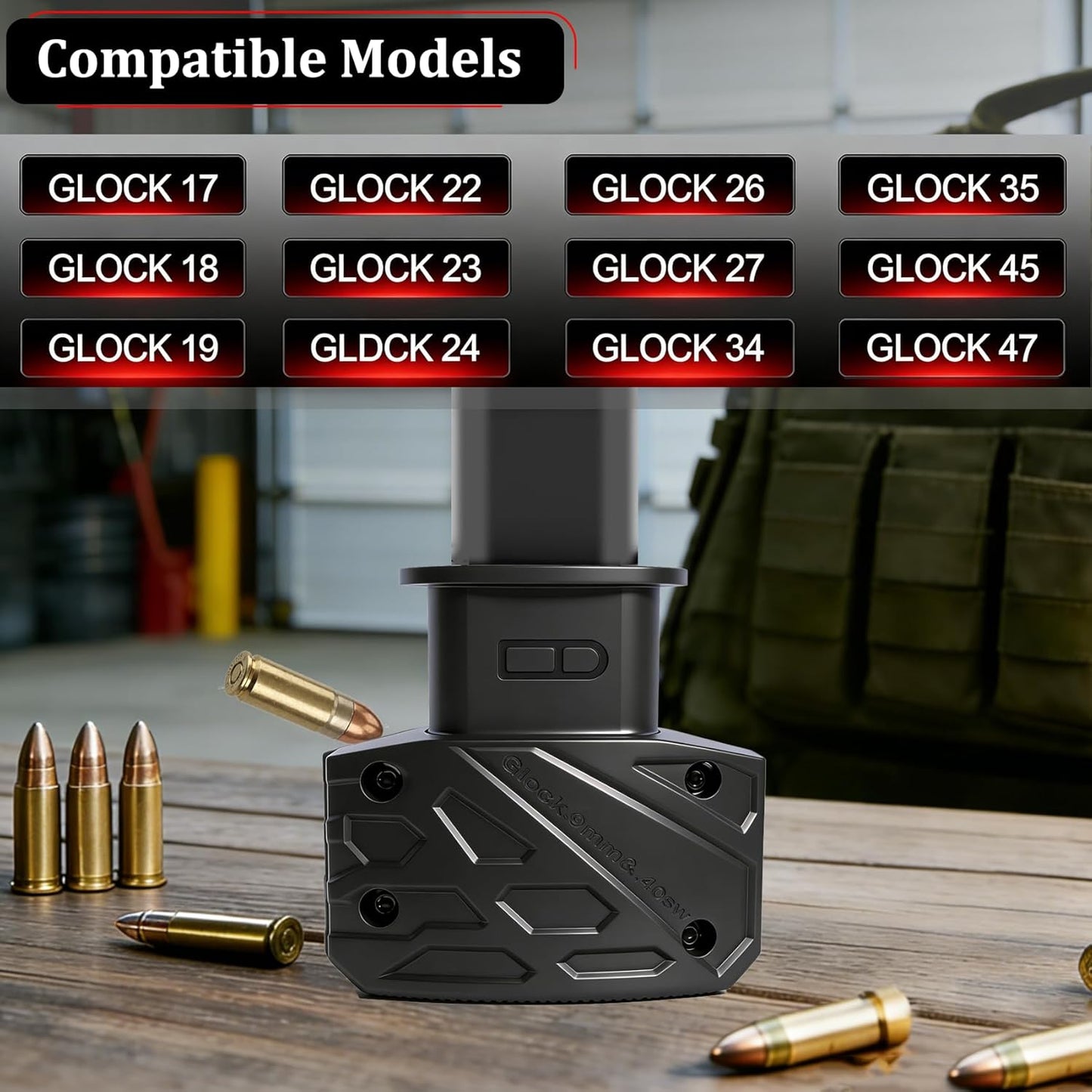 GLOCK Magazine Loader - 9mm/.40 S&W Compatible - Portable Black Design for GLOCK 17, 18, 19, 22, 23, 24, 26, 27, 34, 35, 45, 47