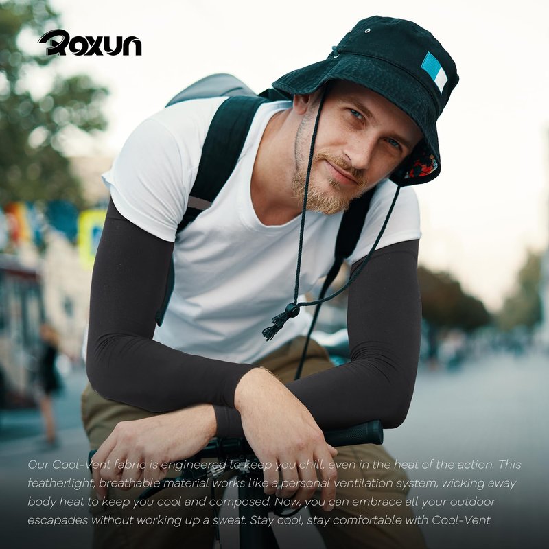 ROXUN 2 Pairs Arm Sleeves, Cooling UV Sun Protection Sports Compression for Men/Women 2 White