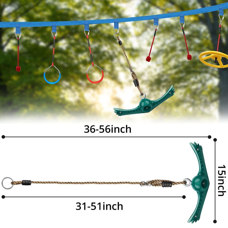 YAMIPROBI Swing Spins Set: 360° Handle Twist-Spin Flips Toy - Slackline Attachments Activate Play Powers - Accessories for Kids' Playground and Backyard Fun, Green