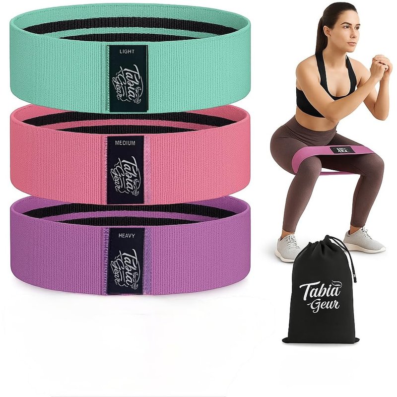 Fabric Resistance Bands Set – Booty Bands for Women & Men – Non-Slip Glute Workout Bands – Exercise Loop Bands for Legs, Yoga, Pilates & Home Gym – 3 Levels with Carry Bag | Tabia Gear