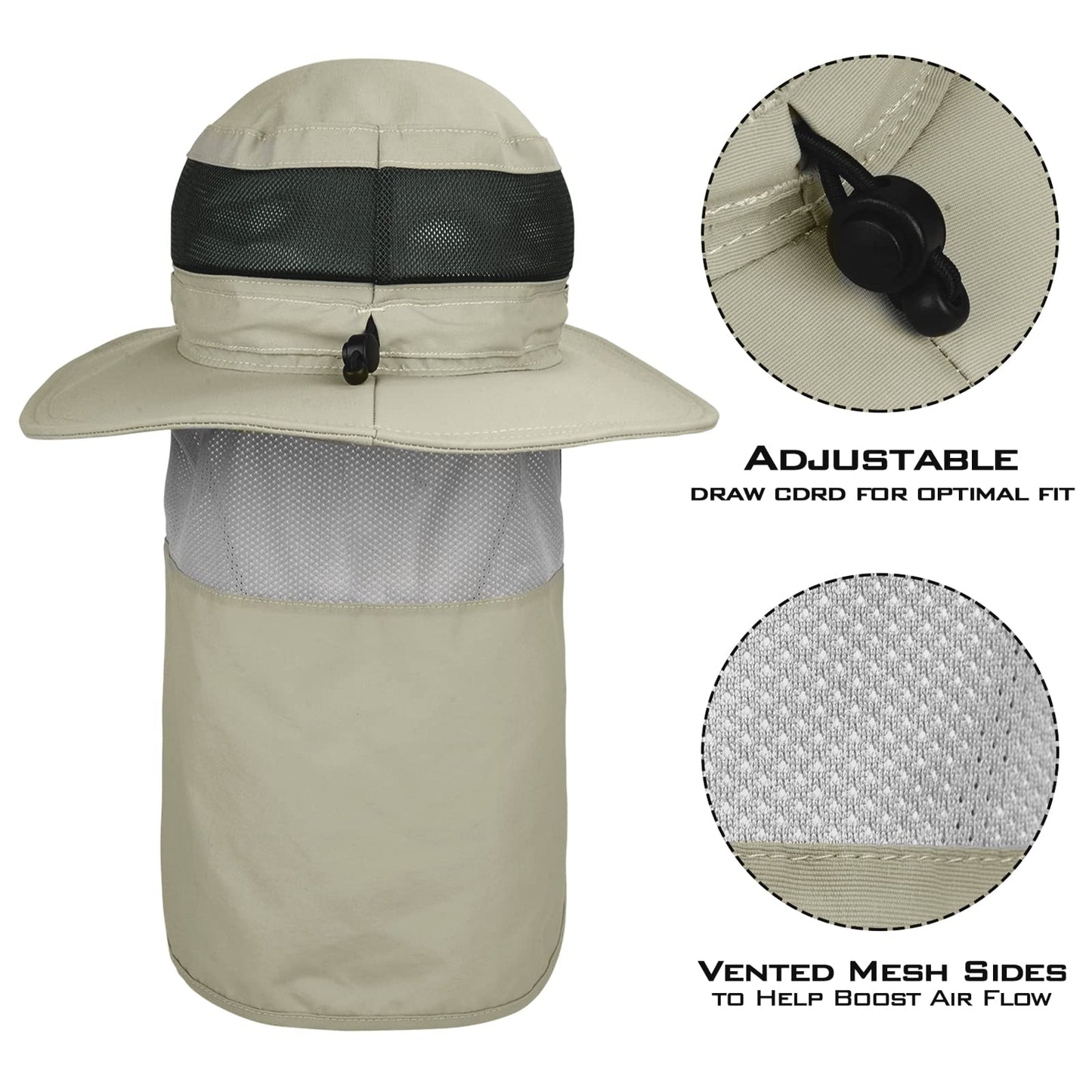 KastKing UPF 50 Boonie Hat Fishing Hat with Removable Neck Flap Sun Hats,Khaki