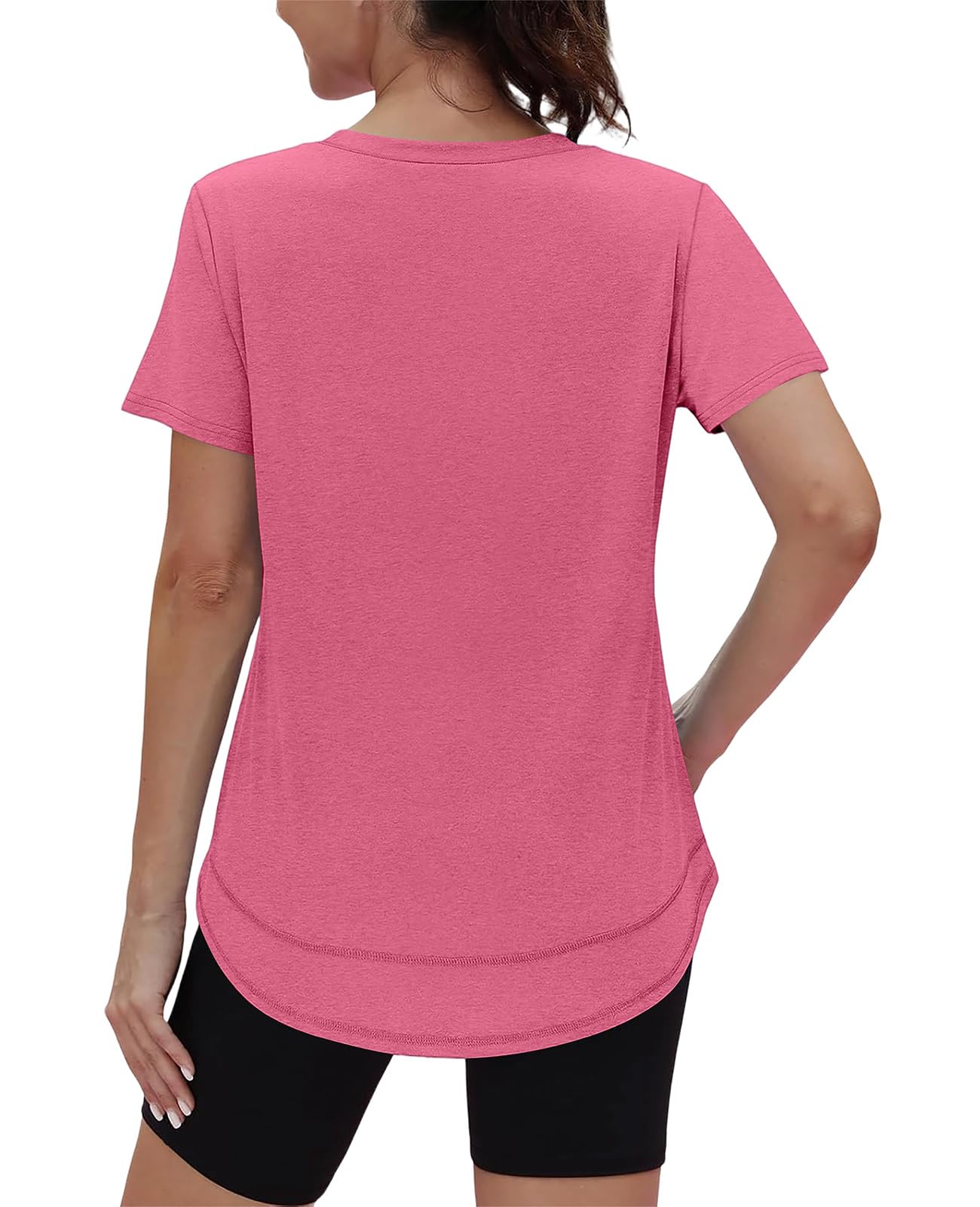 Short Sleeve Shirts for Women Workout Pilates Outfits Tennis Summer Tops 2026 Beach Vacation Clothes V Neck Red Pink M