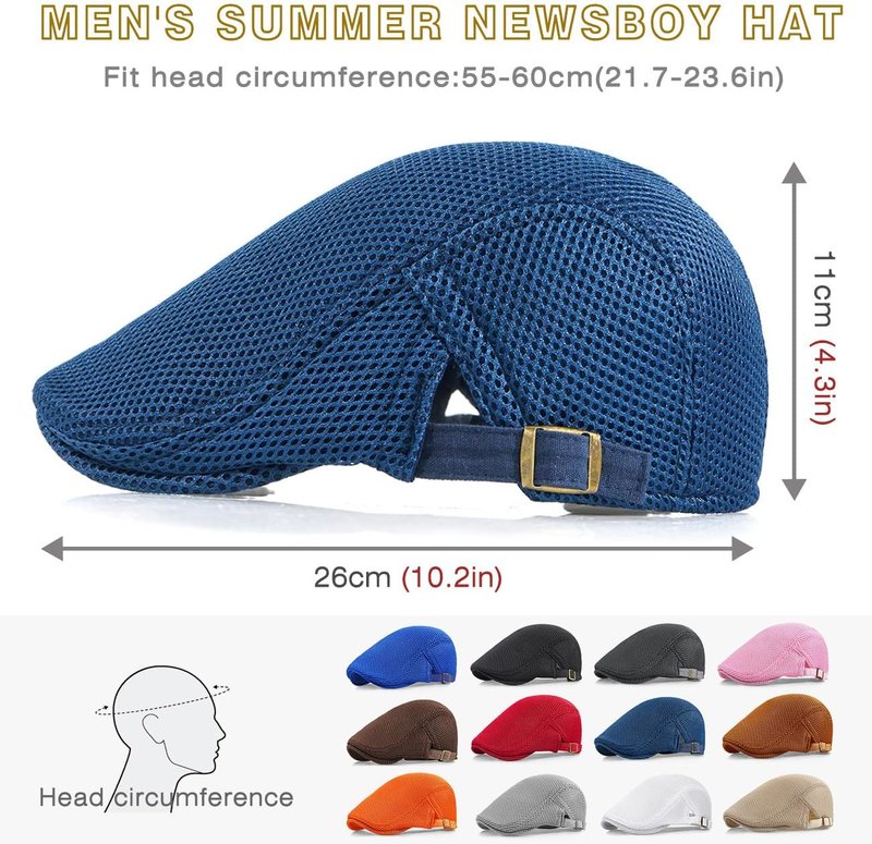Men's Mesh Newsboy Hat - Breathable Adjustable Summer Ivy Cap | 2 Pack