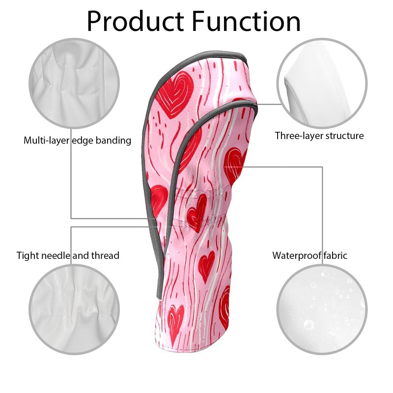 Golf Club Covers PU Leather Waterproof Golf Club Head Covers for Fairway Woods and Driver Wave Heart Driver Cover Suitable for Most Brands
