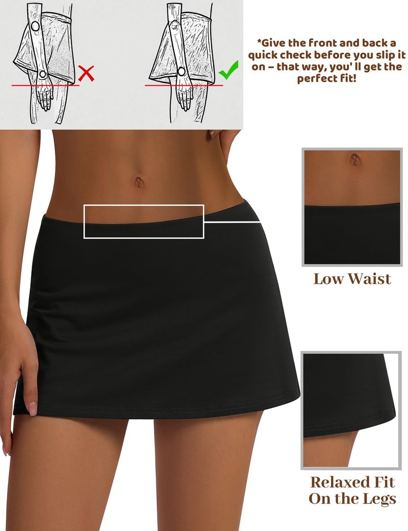 LOMON Women's Low Waist Casual Micro Mini Skirt with Built-in Shorts with Pockets Stretchy Skorts Summer Going Out Outfits Black S