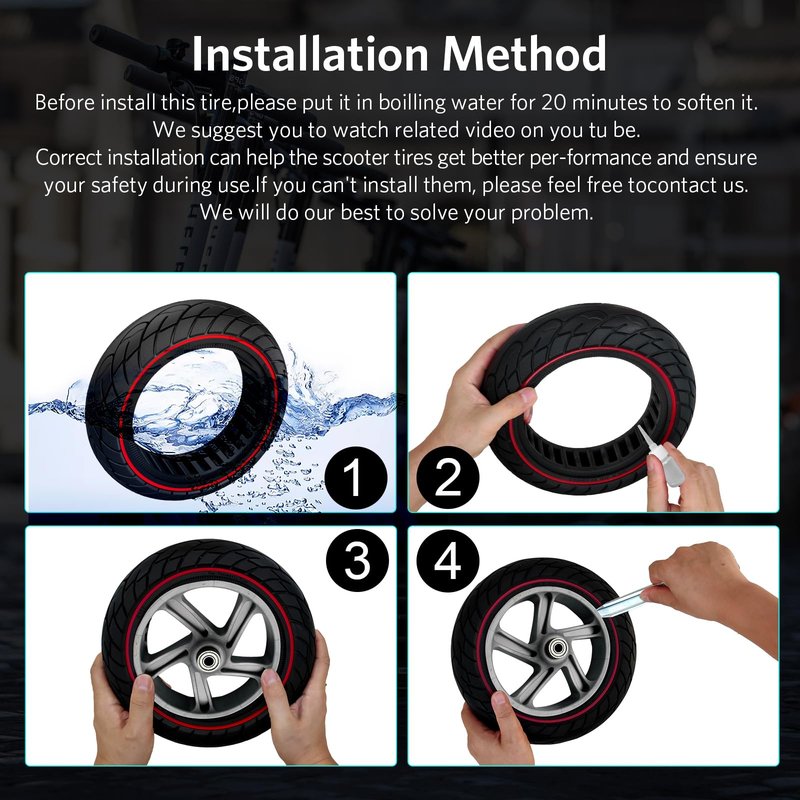 Cooryda 60/70-6.5 Scooter Tire, 10x2.50 Solid Scooter Tire 10 inch Electric Rubber Tubeless Scooter Wheels for Ninebot G30 Max/G30D 10x2.5 Front or Rear Replacement Solid Tires 2pc Red