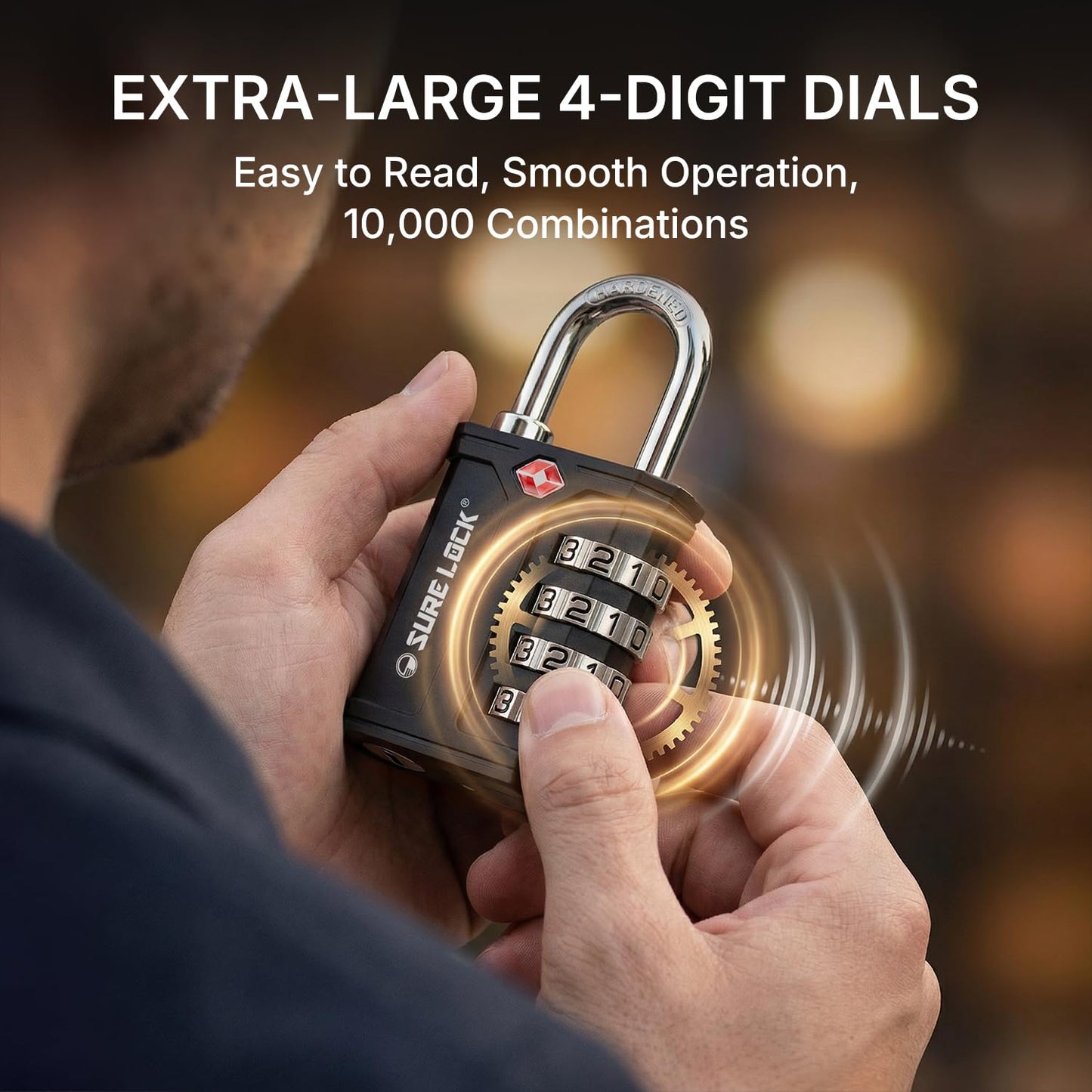 SURE LOCK TSA Accepted 4 Dig Heavy Duty Big Combination Luggage Padlock All Metal Travel Lock for Equipment Hard Case Luggage Gun Case Gym Locker Pelican Vault Lock (1, Grey)