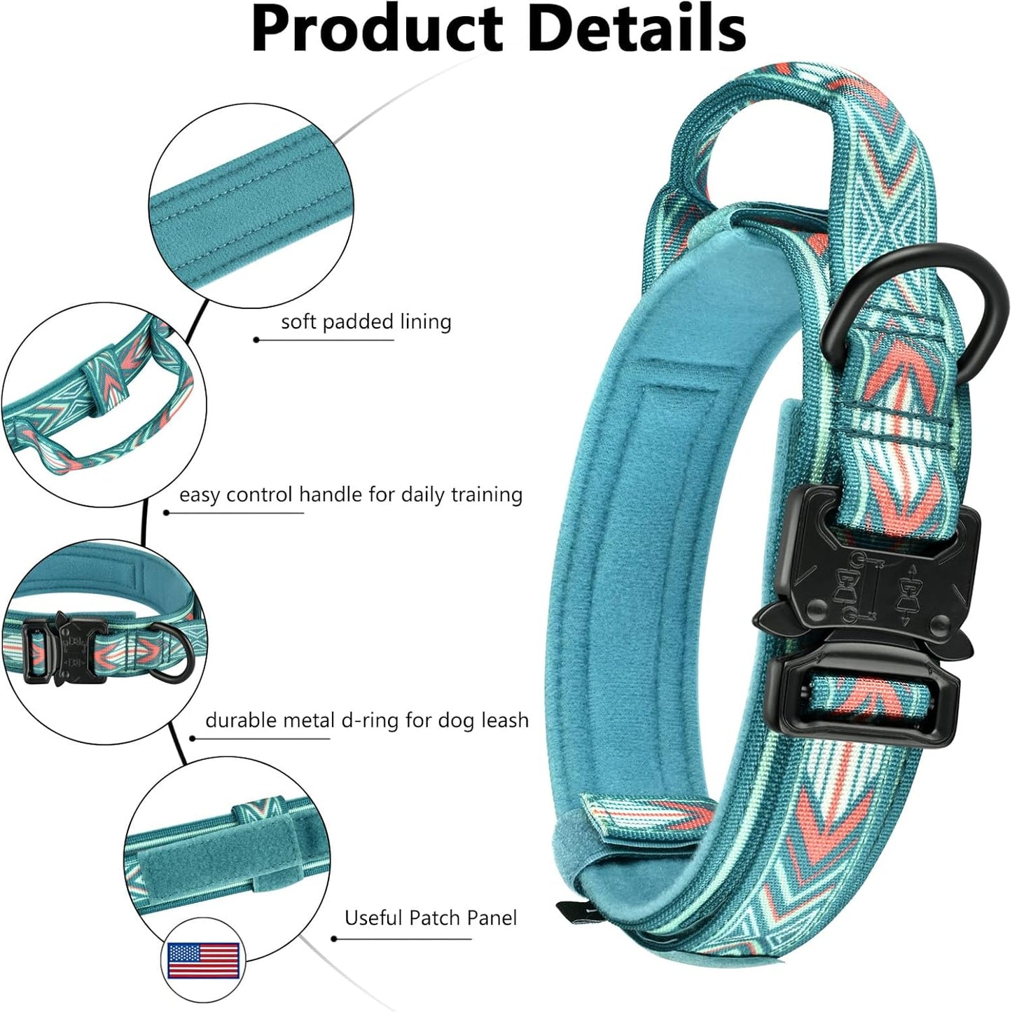 Tactical Dog Collar - Adjustable Military Nylon with Control Handle & Heavy Metal Buckle | Large Green Arrow-Set