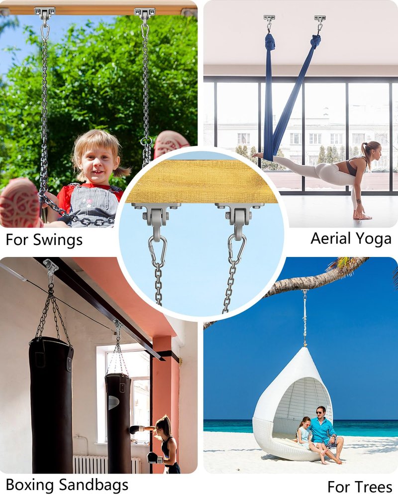 ITCPRIM Heavy Duty Swing Hangers Hardware Included-Corrosion Resistant Alloy Steel 5000+ lb Capacity for Wooden Porch Swings,Aerial Yoga Chairs,Playgrounds,Trapeze&More-Indoor Outdoor-Set of 2,Silver