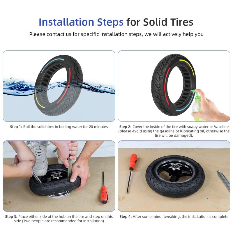 ulip 10x2.125 Solid Scooter Tire Front and Rear Wheels Replacement for Segway Ninebot F20 F25 F30 F40 Xiaomi 4 Scooter for 250x54 off-road solid tire 10 * 2.125-6.6 55/80-6.6 Tire Scooter (2PCS)