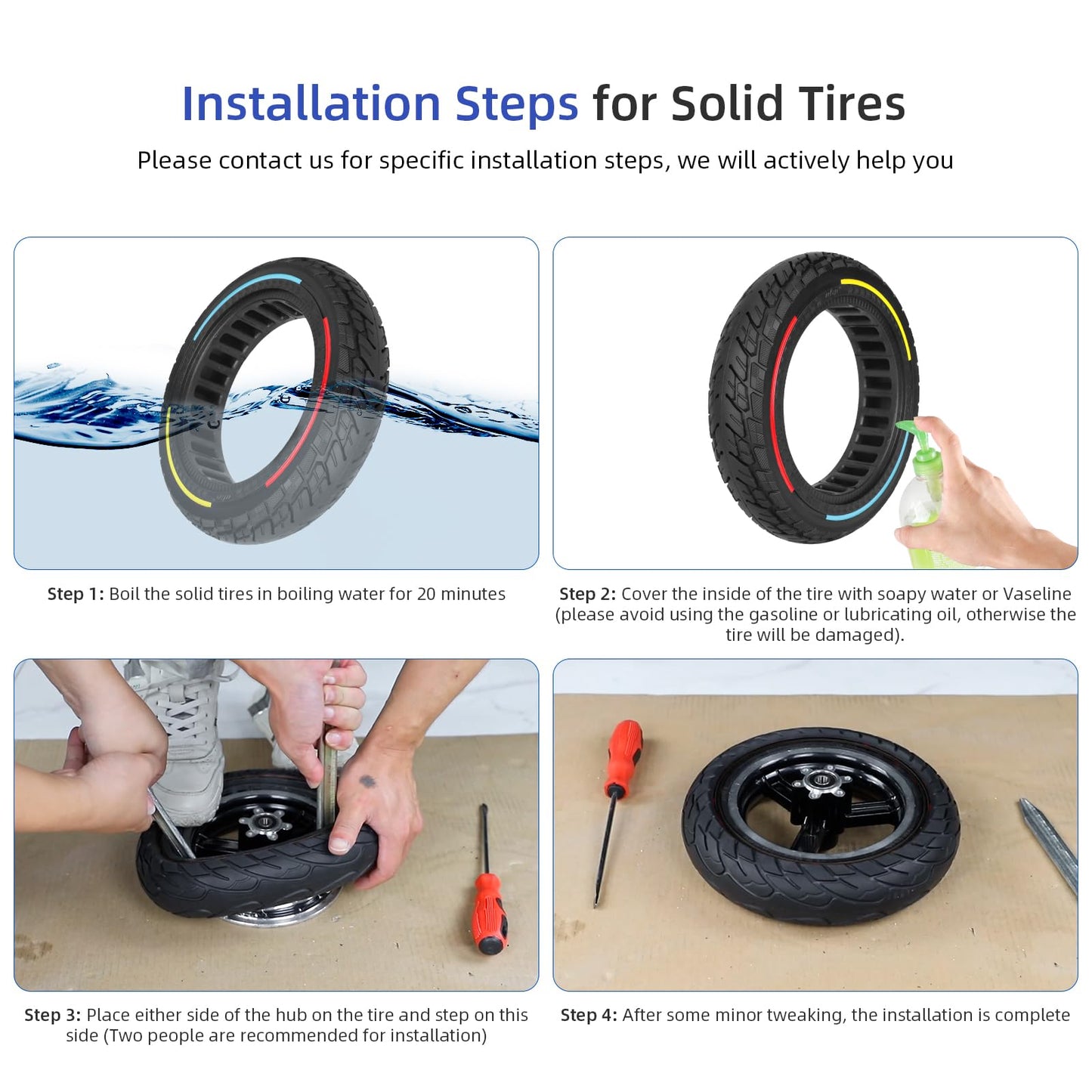 ulip 10x2.125 Solid Scooter Tire Front and Rear Wheels Replacement for Segway Ninebot F20 F25 F30 F40 Xiaomi 4 Scooter for 250x54 off-road solid tire 10 * 2.125-6.6 55/80-6.6 Tire Scooter (2PCS)