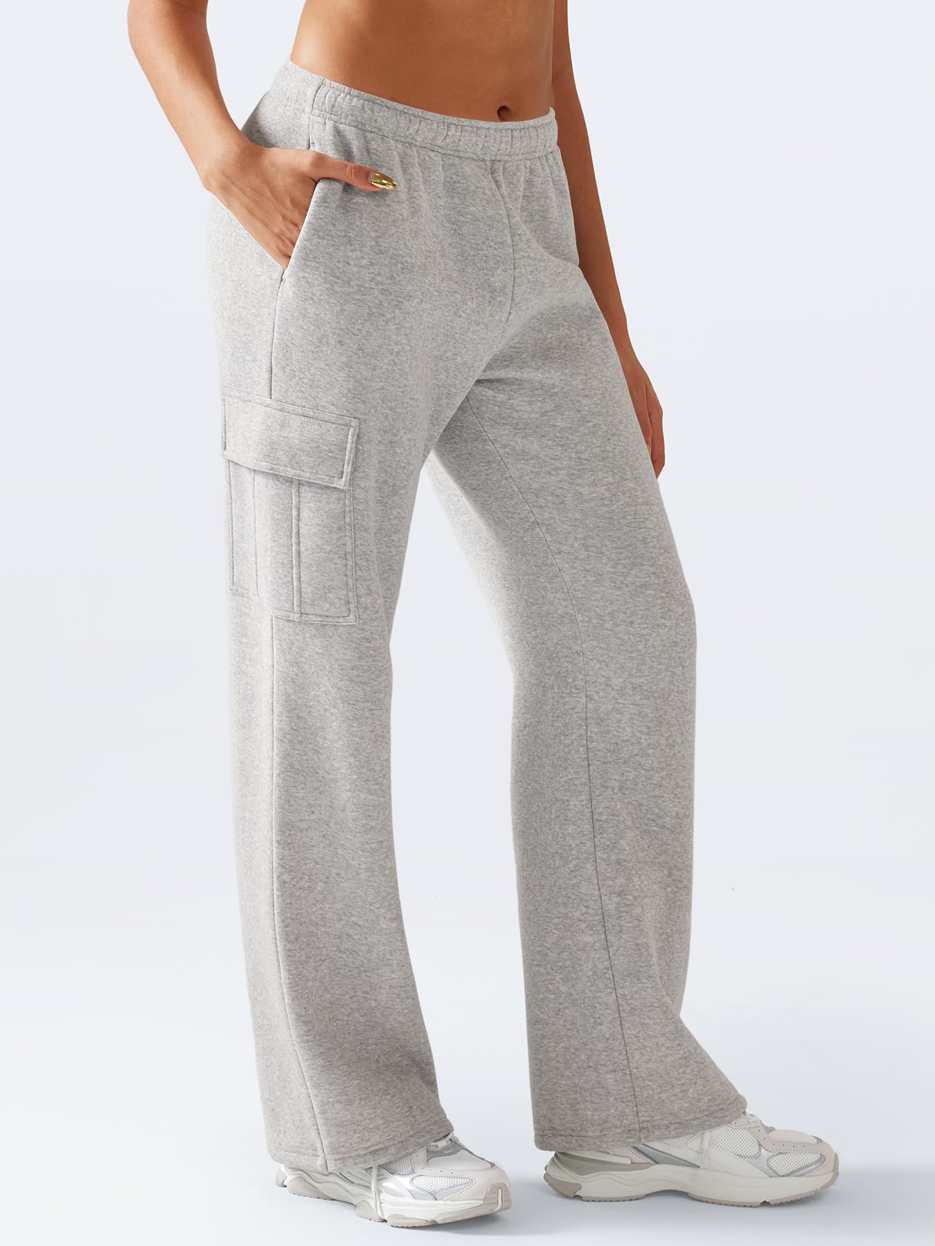 YEOREO Sweatpants Womens Cargo Pants Fleece Lined Wide Leg Joggers Baggy Drawstring Nairi Sweat Pants with Pockets Slate Gray M