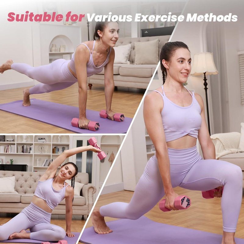Adjustable Dumbbell Set - 4-in-1 Hand Weights for Women | 2 x 5 lb Weights with Soft Rubber Handle for Home Gym