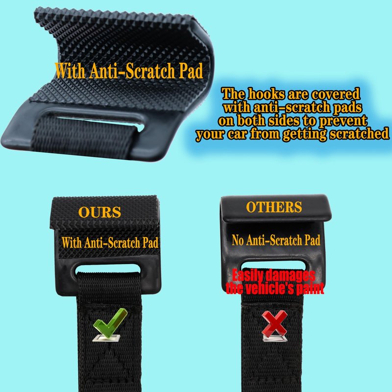 Rooftop Cargo Tie Down Door Hook Straps - Secure Any Roof Bag, Rack Cargo Carrier, Car Top Frame Gear Replacement, No Roof Rack Required, Compatible with SUV, Jeep, 6Pcs Anti-Scratch