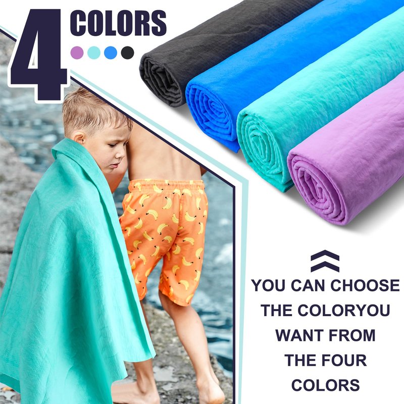 Tisancy 4 Pcs Swim Chamois Towel Shammy Sports Swimmers Towel for Diving Swimming Triathlons and Other Water Sports(26 x 17 Inch,Blue, Green, Dark Gray, Purple)