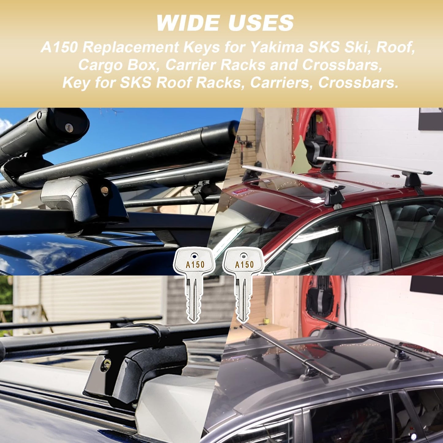 VIDABTE A150 SKS roof Rack Key,Replacement Key for Yakima SKS Ski, Roof, Cargo Box, Carrier Racks and Crossbars.(Code A150-2 pcs)