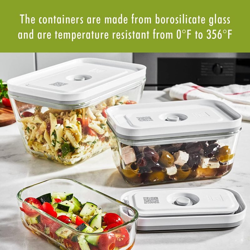 ZWILLING Fresh & Save Glass Vacuum Sealer Containers - 2-Piece Small Set with Airtight Lids