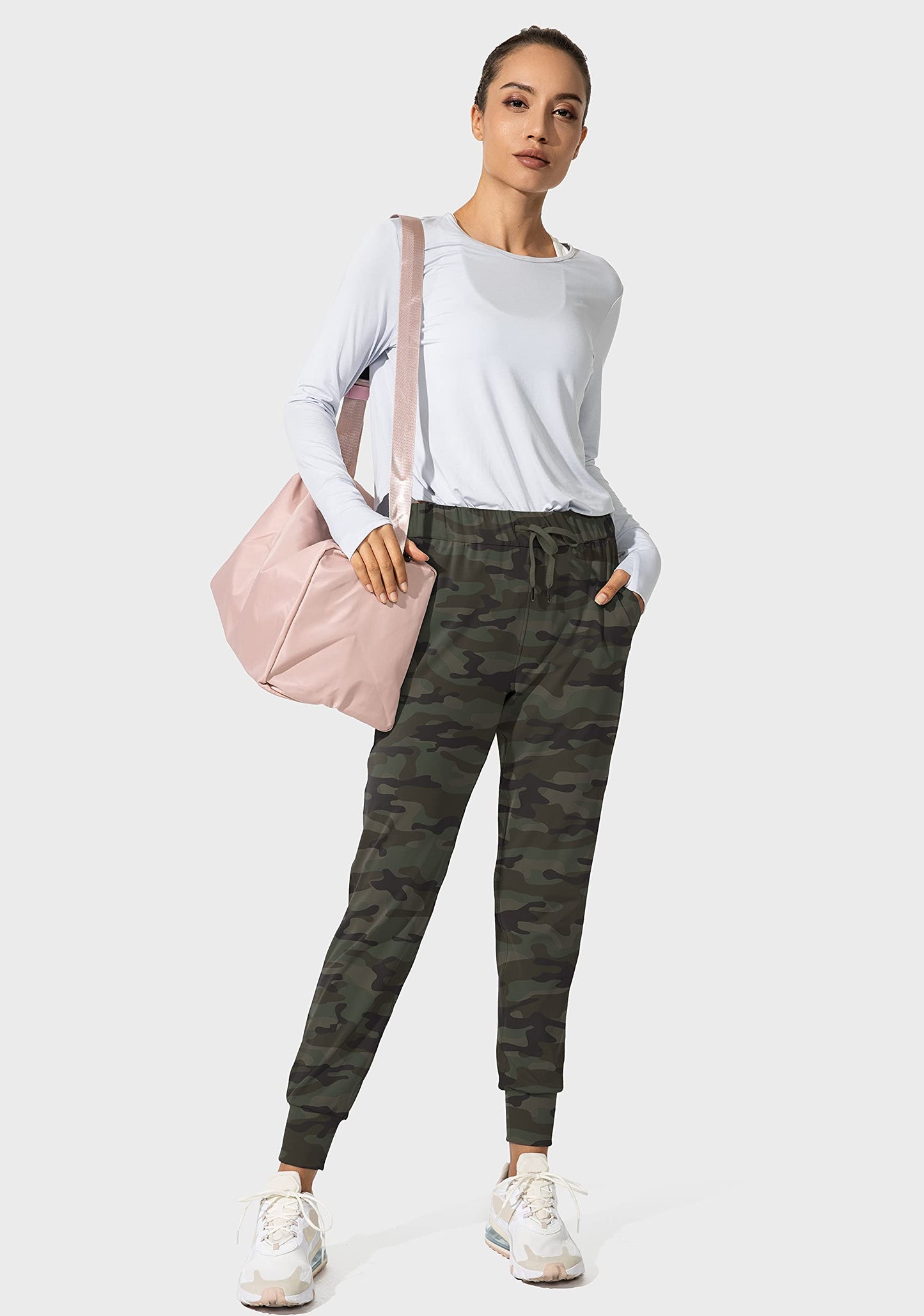 SANTINY Women's Joggers Pants Pockets Drawstring Running Sweatpants for Women Lounge Workout Jogging(Camo Dark Olive Multi__XL)
