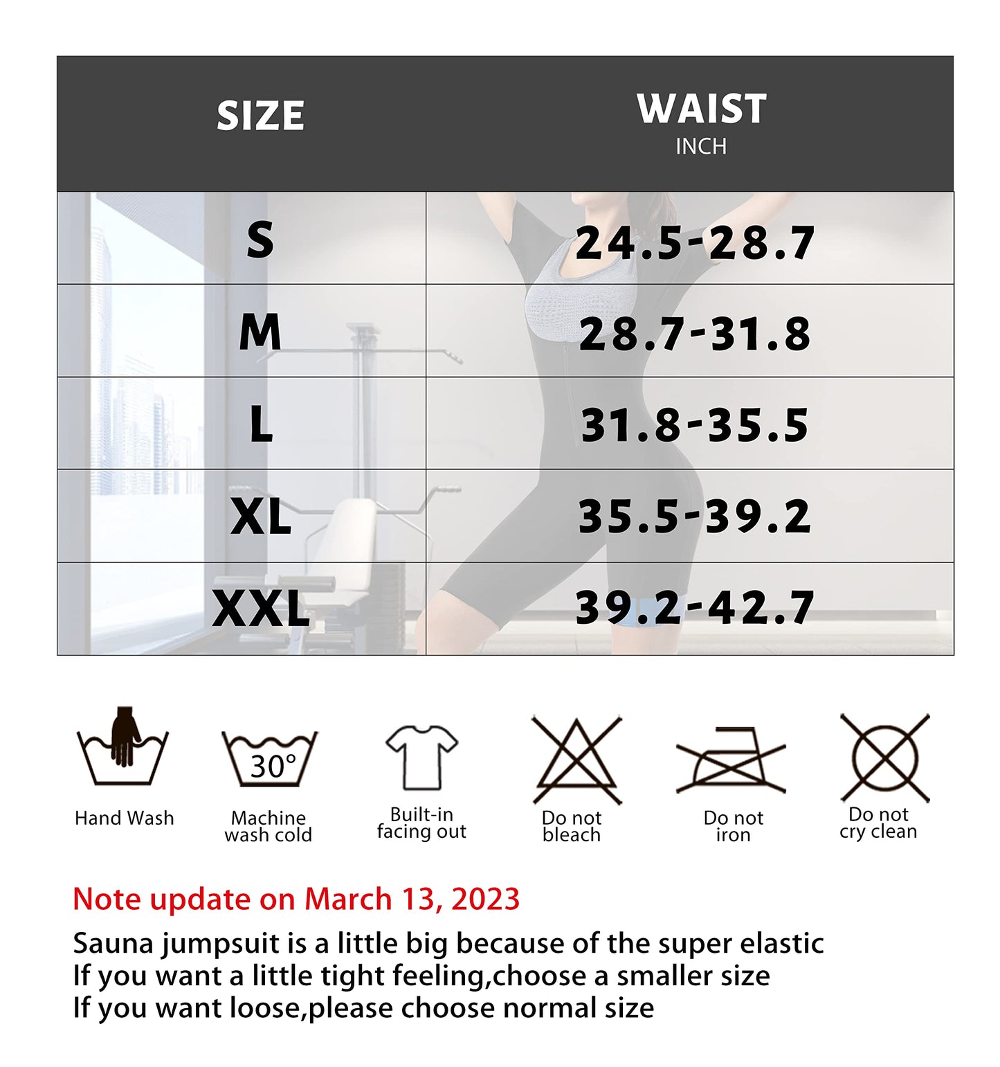 QZSH Women Sauna Jumpsuit Sweat Suit Heat Trapping Workout(7008-01-L)