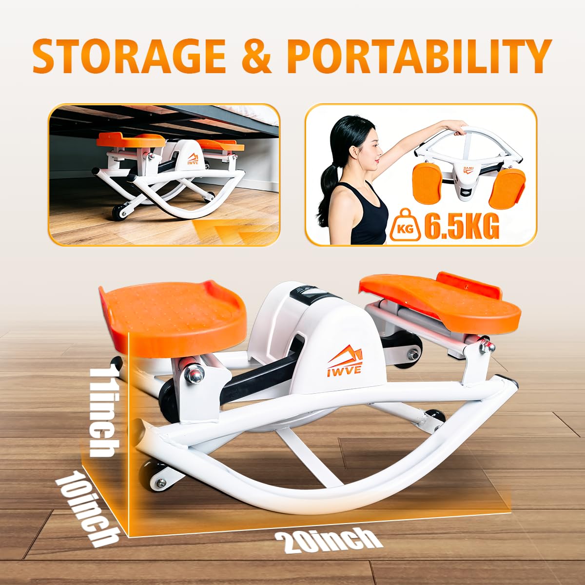IWVE Rocking Stepper for Exercise at Home, Side-to-Side 3D Motion Stair Machine with Resistance Bands, Quiet Low-Impact Cardio Trainer, 380 lb Capacity