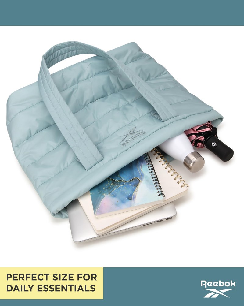 Reebok Womens Tote Bag - Lightweight Carry On Puffer Quilted Tote Bag for Travel Work Travel and Daily Essentials, Size One Size, Beatrice Boho Sage