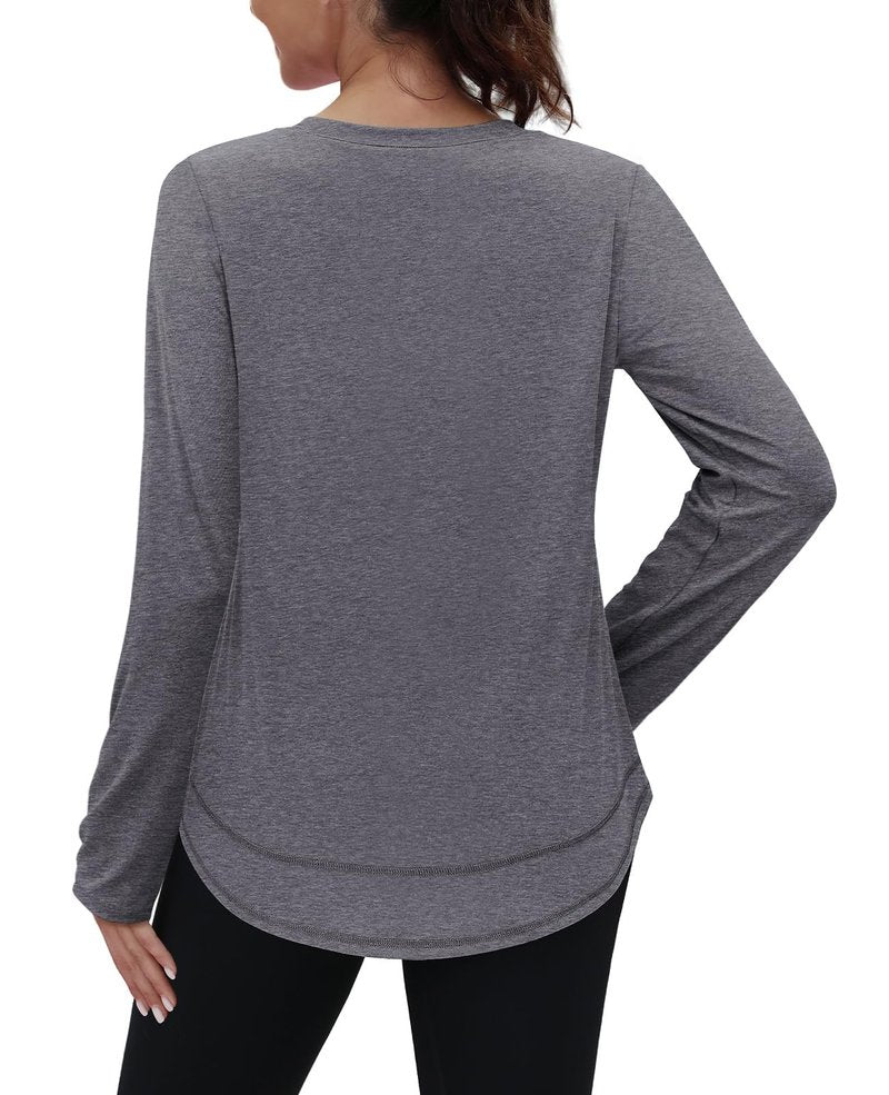 Womens Workout Tops Long Sleeve Swim Shirt Rash Guard Athletic Tops Ropa Deportiva para Mujer Running Loose Fit Exercise Beach Vacation Lightweight Sweatshirt Grey M