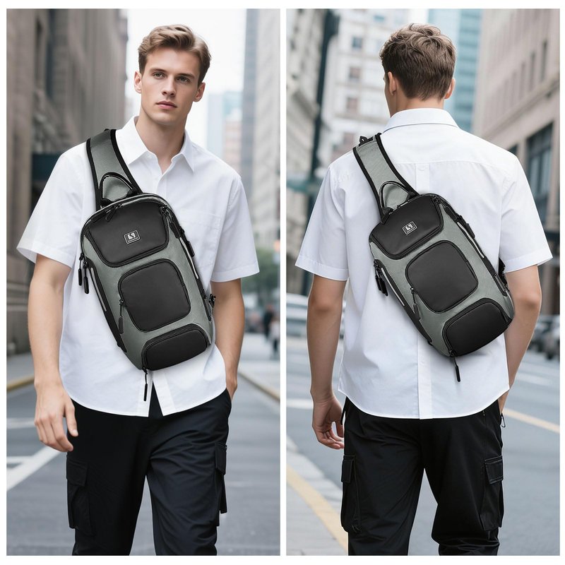 SUIKIHUM Sling Bag for Men, Anti Theft Mini Backpack with USB Charge Port, Lightweight Convertible Crossbody One Strap Casual Pack (Grey)