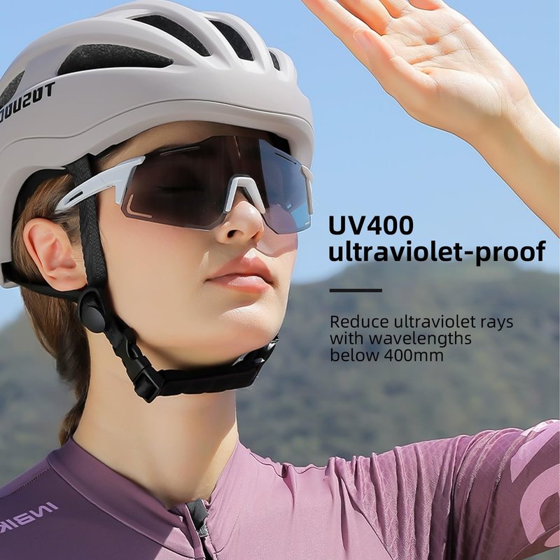 TOSUOD Fit Over Sunglasses for Cycling | Over Prescription Glasses | White Frame with Photochromic Lenses (Clear to Dark)