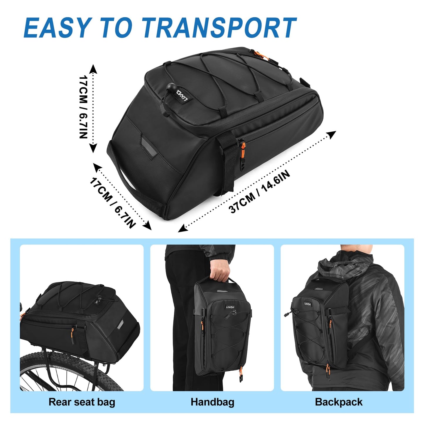 Lixada 10L Reflective Bicycle Rear Rack Bag 4-in-1 Waterproof Bike Saddle Bag Bike Rear Rack Pouch with Shoulder Strap Cycling Bicycle Saddle Panniers Lightweight Compact for Traveling Commuting