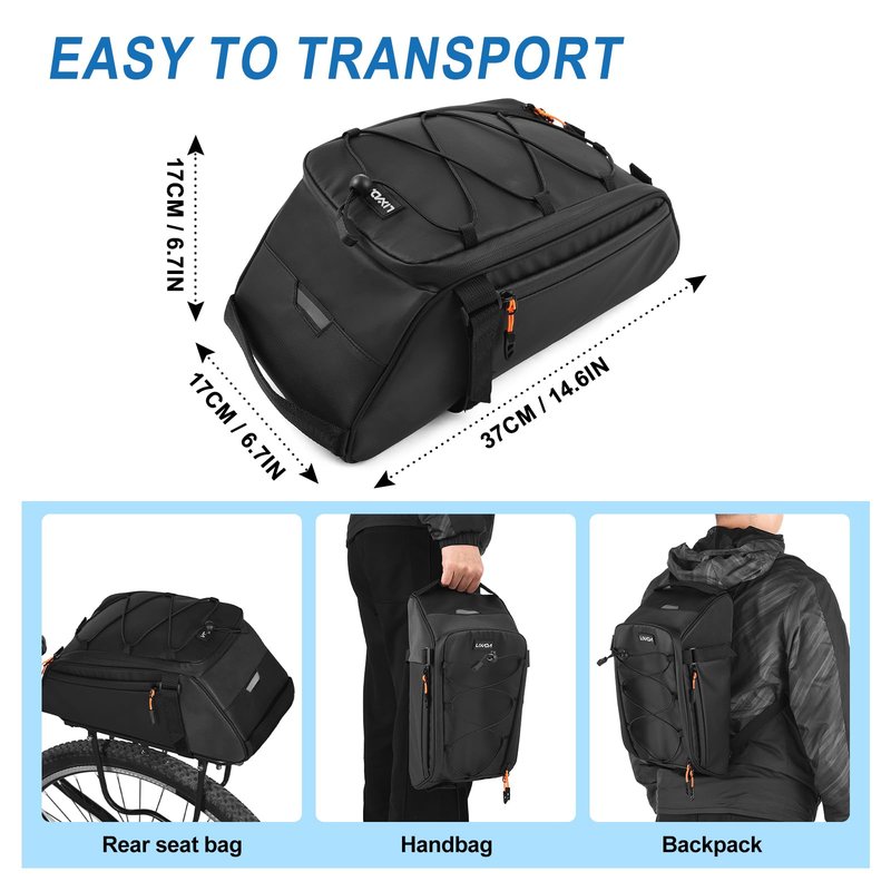 Lixada 10L Reflective Bicycle Rear Rack Bag 4-in-1 Waterproof Bike Saddle Bag Bike Rear Rack Pouch with Shoulder Strap Cycling Bicycle Saddle Panniers Lightweight Compact for Traveling Commuting