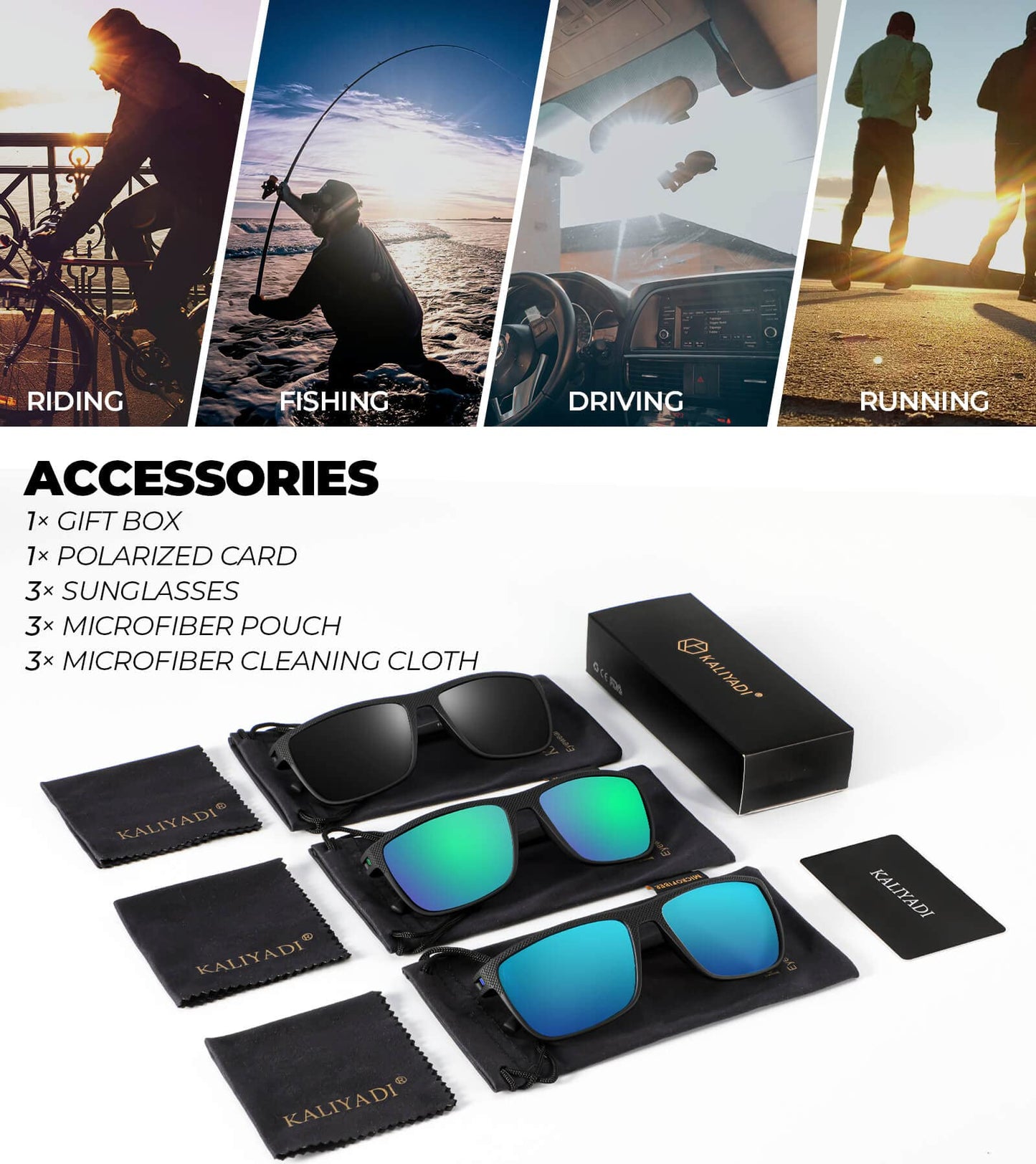 KALIYADI Polarized Sunglasses Men, Lightweight Mens Sunglasses Polarized UV Protection Driving Fishing Golf (Black/Dark Blue/Green)