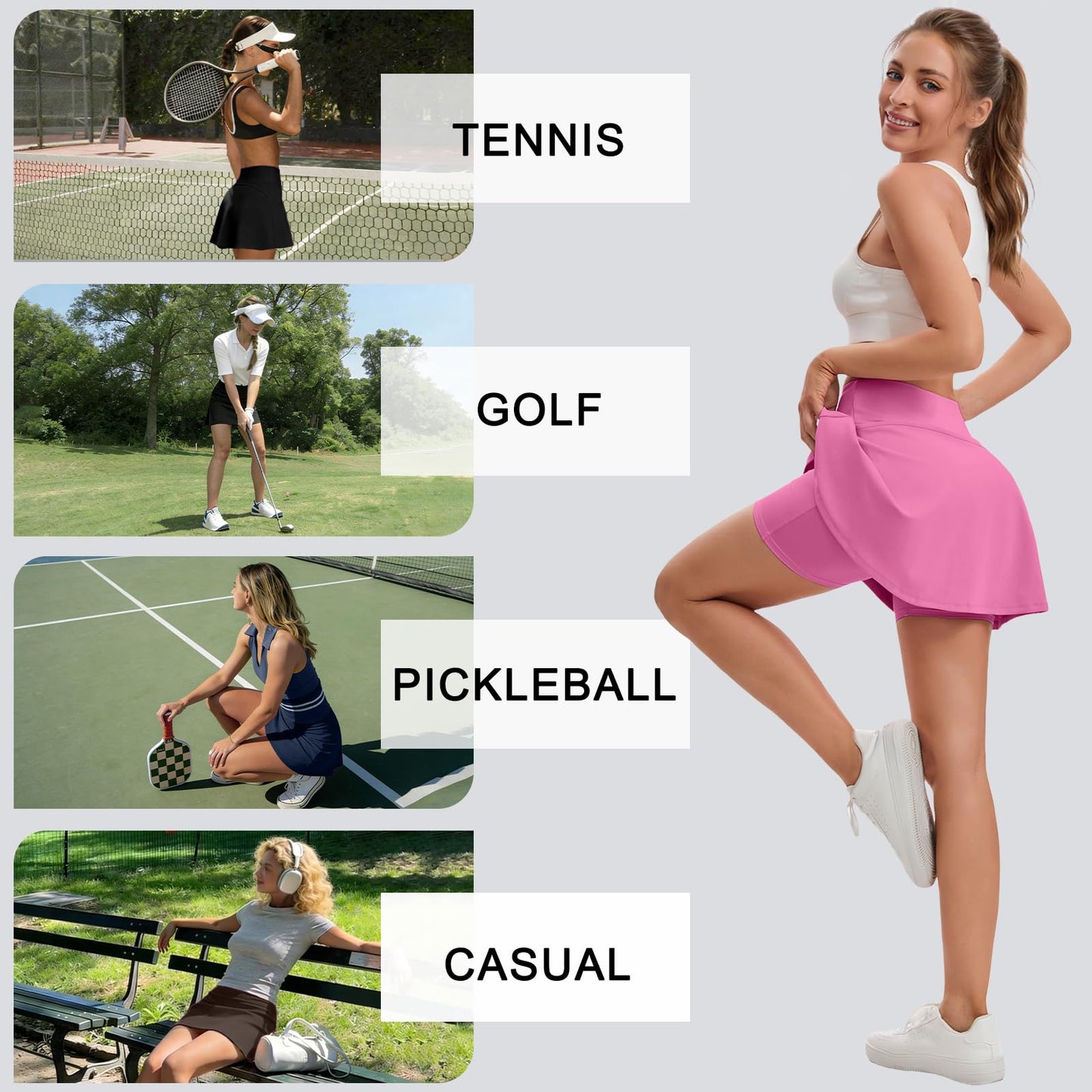 DLOODA Skorts for Woman, Tennis Skirt with Pockets Shorts Golf Skort High Waisted Athletic Skirts Workout Pickleball Pink