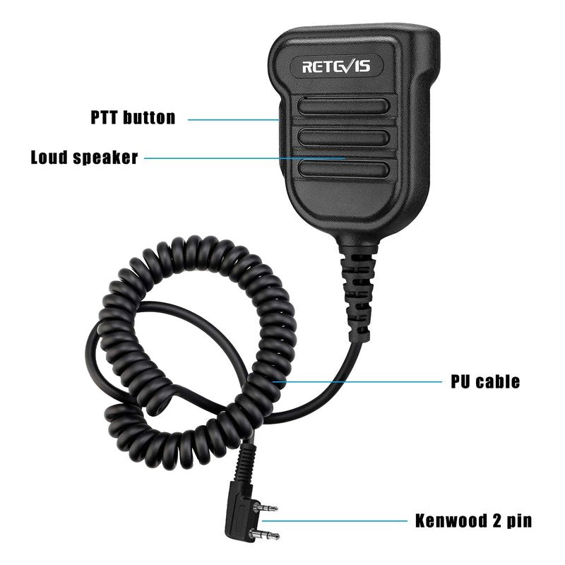 Retevis Heavy Radio Microphone,IP54 Waterproof Shoulder Mic,Police Walkie Talkie Mic,for RT22 H777 RT21 RT68 RT86 RT85,Compatible with BAOFENG UV-5R BF-F8HP UV-5G Plus 5RM BF-888S Kenwood BTECH(1Pack)