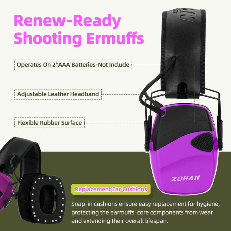ZOHAN EM054 Electronic Shooting Ear Protection with 4X Sound Amplification 2 Pack,Slim Active Noise Reduction Earmuffs for Gun Range