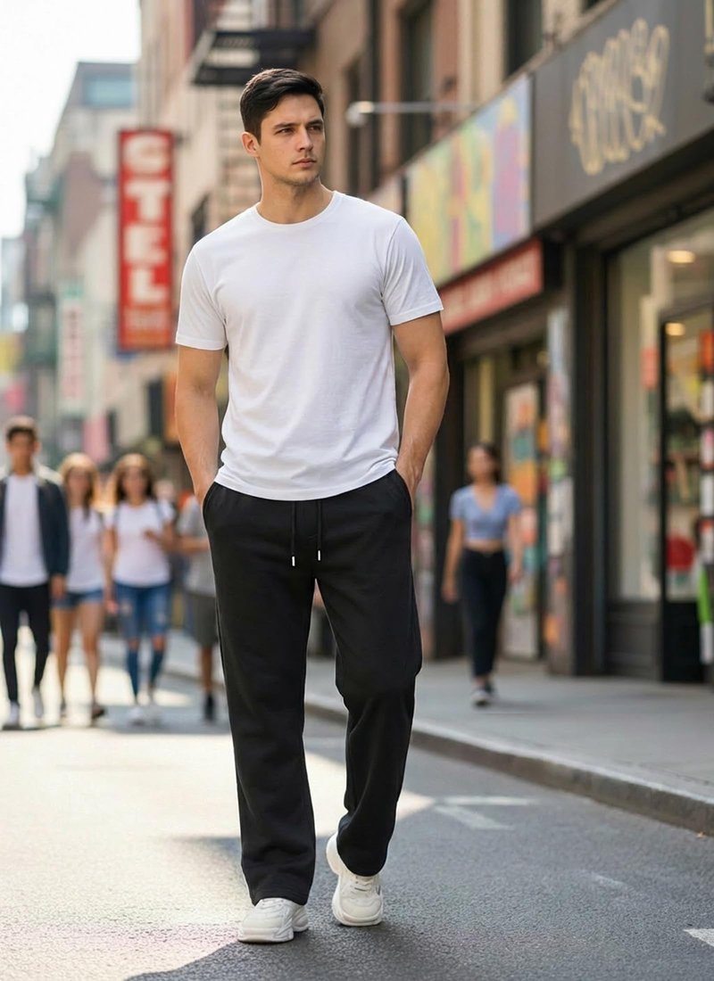 QIUDAOHENG Men's Knitted Sweatpants, Cotton Jogging Pants, with Three Pockets, Suitable for Fitness or Daily Wear. Black