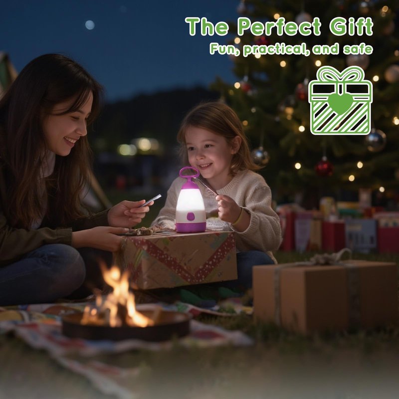PEPTRONIC Kids Camping Lantern & Night Light Battery Powered (AAA Included), 360° Eye-Safe Light, IPX4 Waterproof with RGB Modes Portable for Outdoor, Emergency & Bedtime, Gift for Children (Purple)