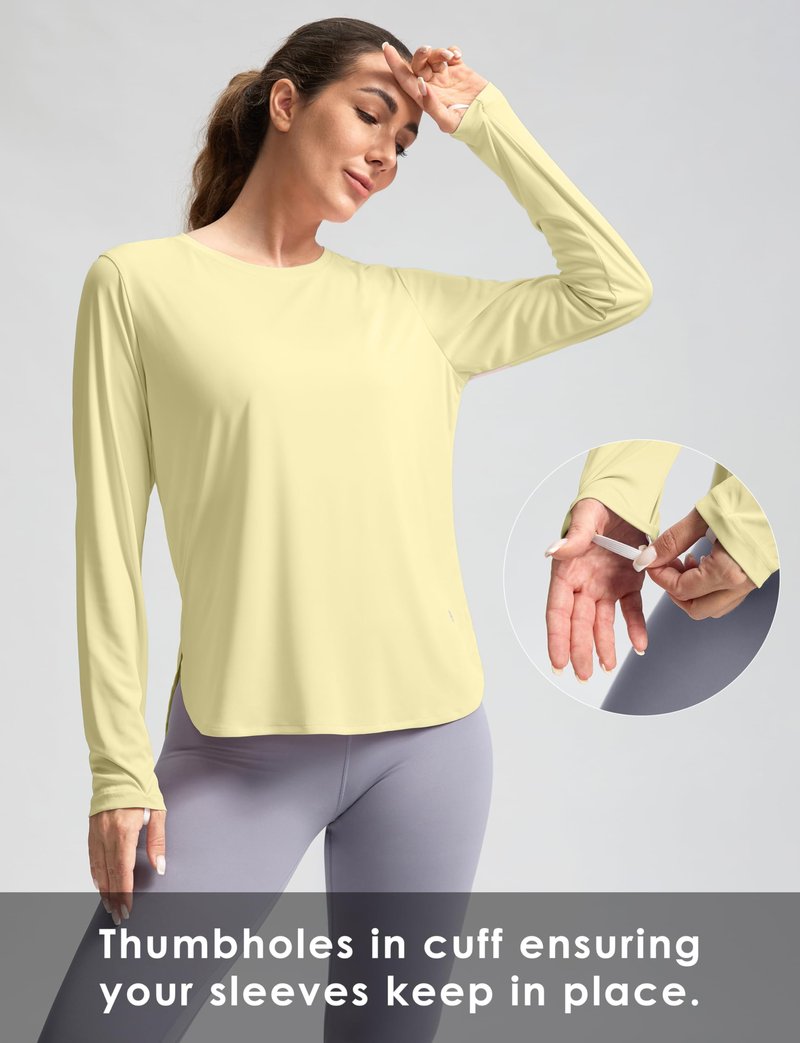 Women's Sun Shirts UPF 50+ Long Sleeve UV Protection Shirt Lightweight Quick Dry Workout Hiking Tops for Women(Light Yellow,L)