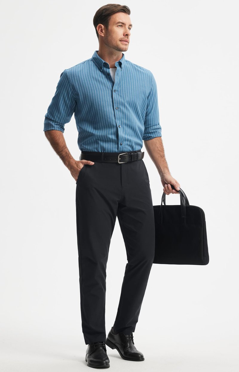 Libin Mens Golf Pants Stretch Work Dress Pants 30" Quick Dry Lightweight Business Casual Pant for Men Comfy Water Resistant, Black, 46W x 30L