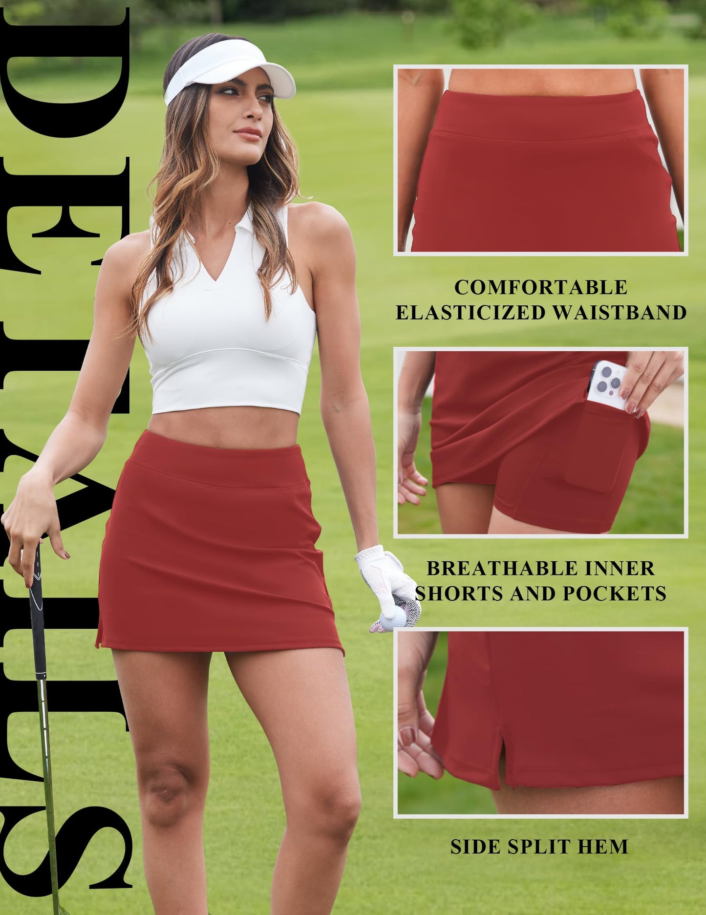 DLOODA Womens Skort Tennis Skirt with Pocket Shorts Mini Golf Skirts High Waisted Athletic Skorts Summer Workout